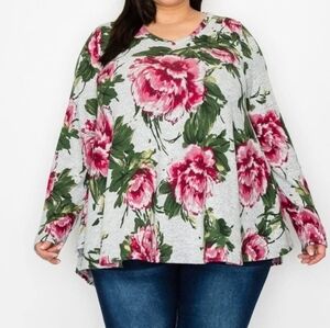 New Curvy Lovey Floral Vneck Top